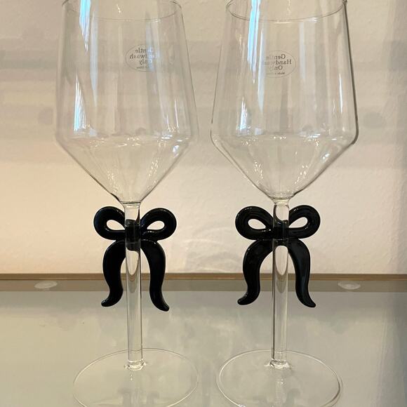Black Bow Wine Glass Set of 2 Holiday Glam Barware NEW - Picture 10 of 10